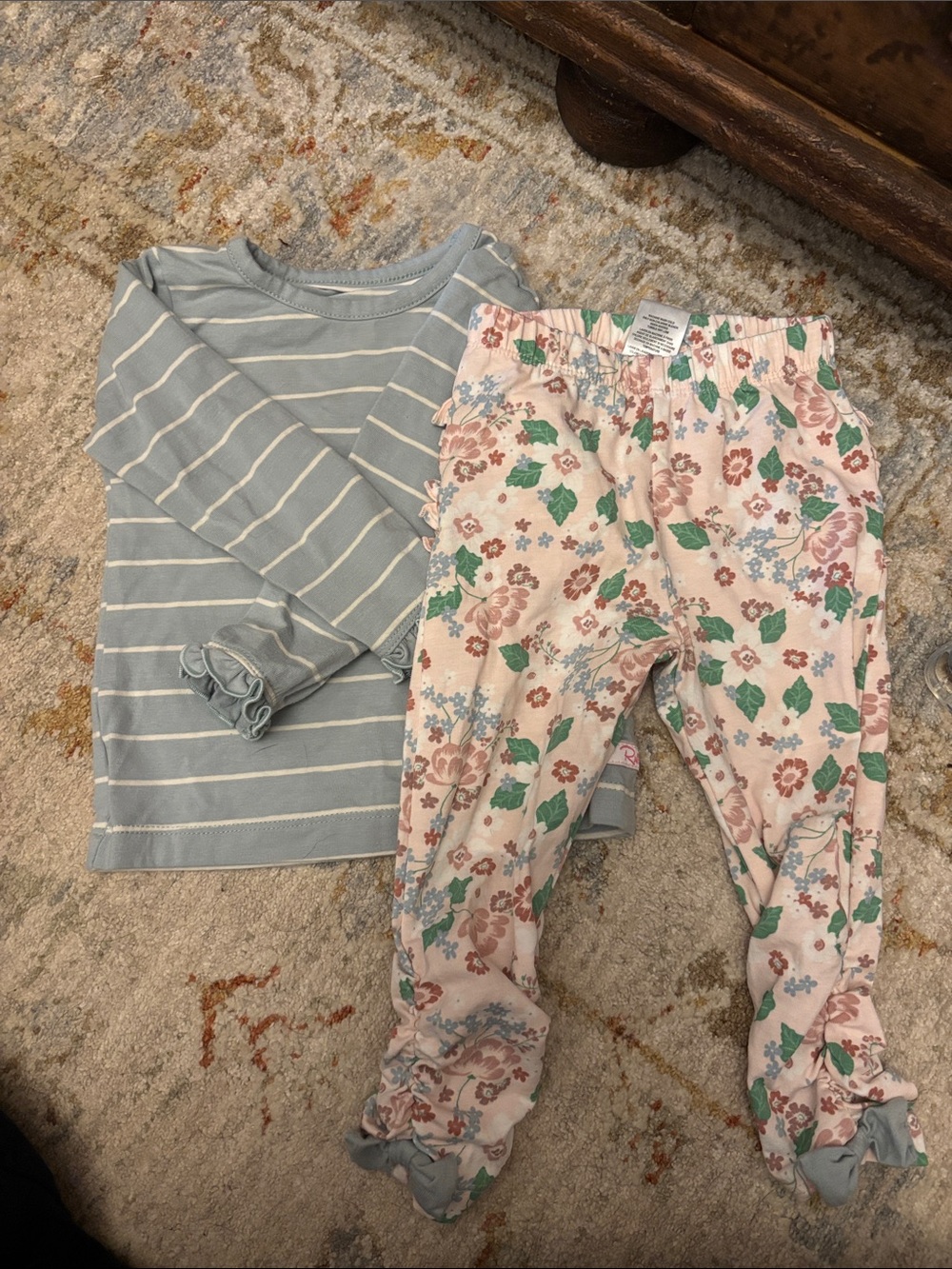 Ruffle Butts Blue Stripe Top with Pink Floral Pants